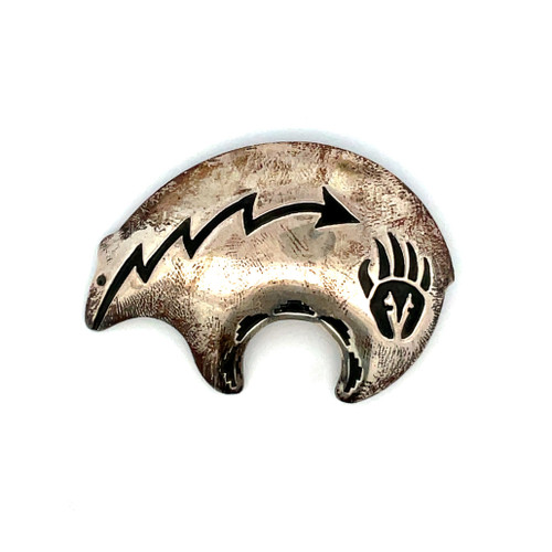 Handcrafted Bear Head Lapel Pin, 925 Sterling Silver, Nature