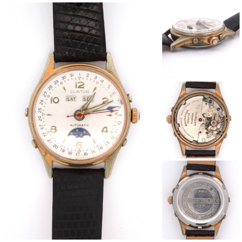 Vintage Automatic Clinton Triple Date Moonphase 32mm Watch