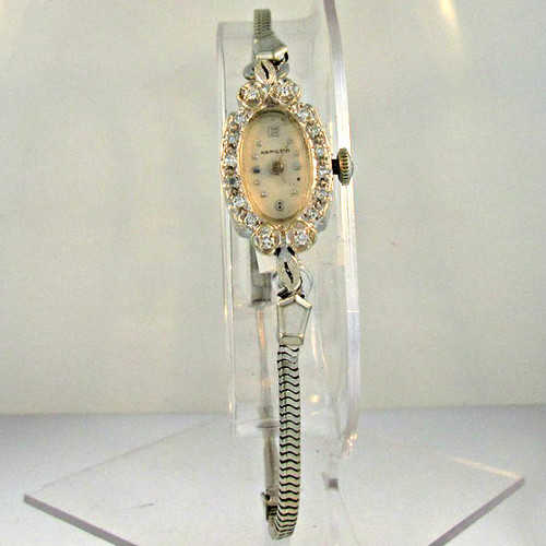 Vintage Hamilton Watch Co. 780 17 Jewels 14k White Gold Diamond Ladies Watch