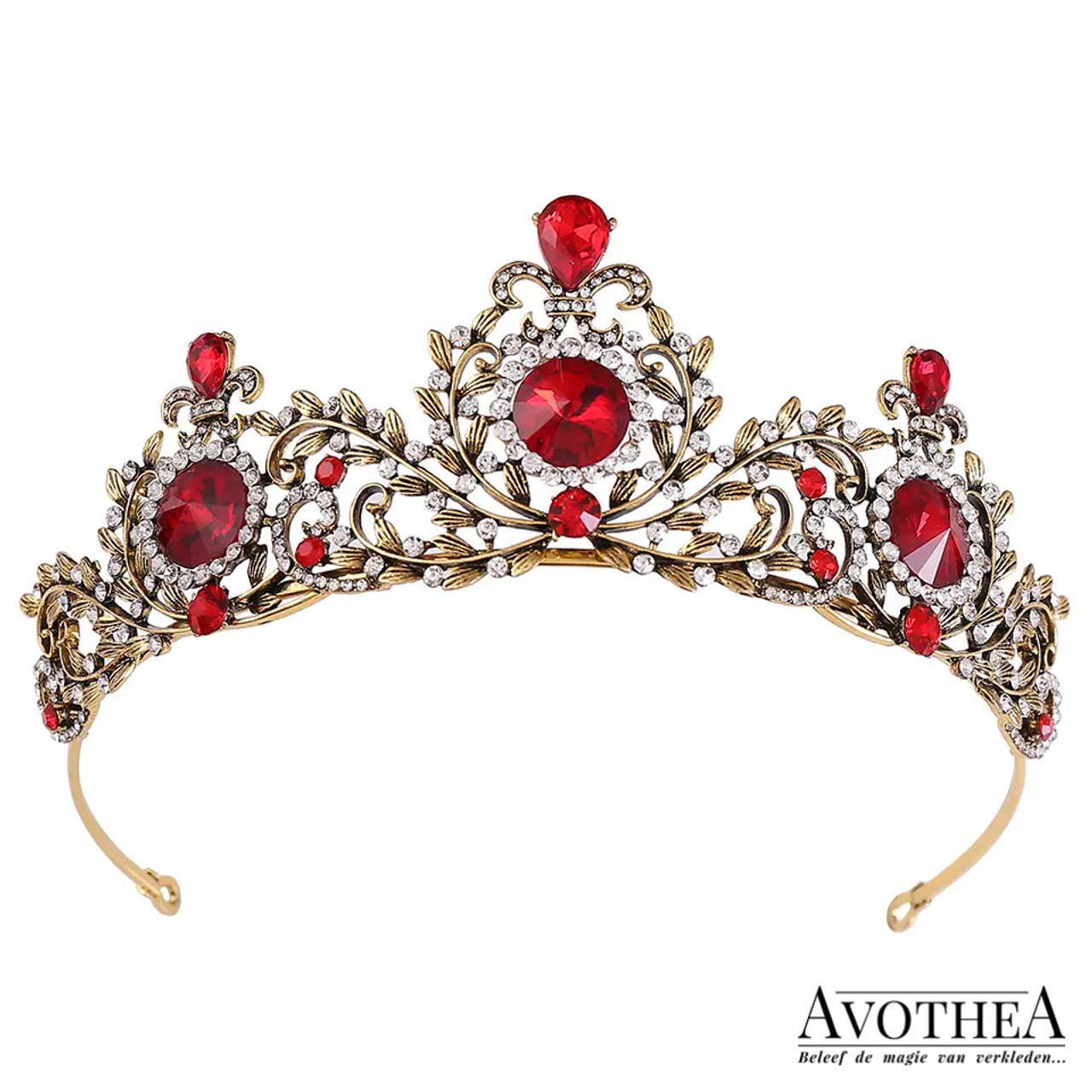 maximaal Een computer gebruiken AIDS Tiara Julia - Gouden prinsessen tiara met fijne strass steentjes en rode  kunstdiamanten
