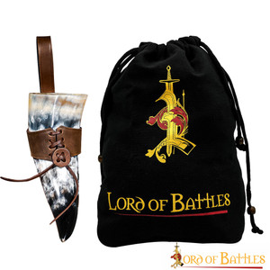 Middeleeuwse Viking Drinkhoorn Met Lederen Houder Echte Ossenhoorn