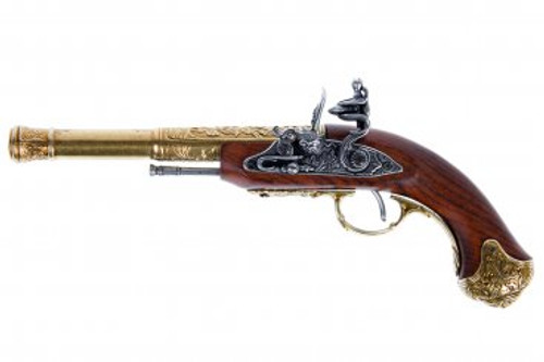 Denix Flintlock pistol gold, left handed, India 18th S