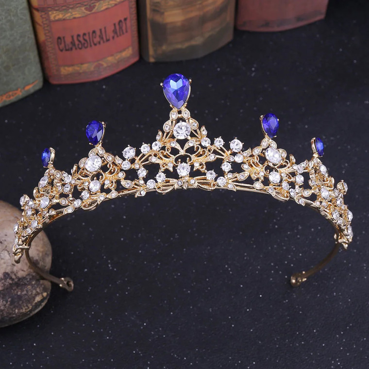 Koop een disney prinsessen Tiara Elaine - Goud/Blauw met fijne strass steentjes bij Avothea Store