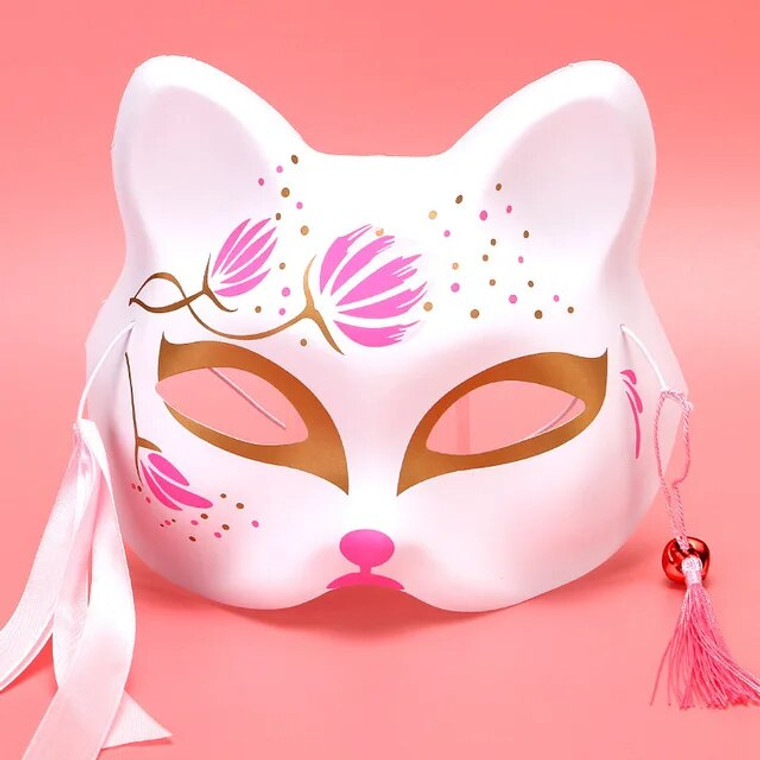 Kattenmasker met Fijne Kwastjes - Bloemen - Roze/Goud
