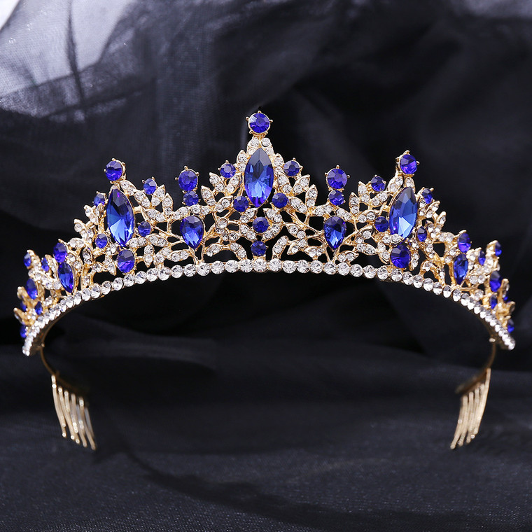 Koop een disney prinsessen Tiara Lillian - Goud/Blauw met fijne strass steentjes bij Avothea Store