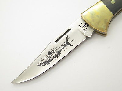 Vtg 1980 Case XX P158 Wood Mako Shark Folding Hunter Lockback Knife