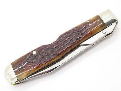 Vtg 1977 Case XX 6111 1/2 Bone Cheetah Swing Guard Folding Pocket