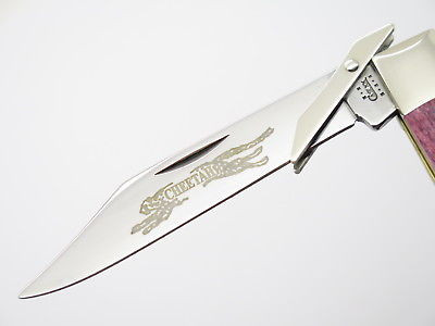 2002 Case XX 6111 1/2 Cheetah Script Cranberry Swing Guard Folding