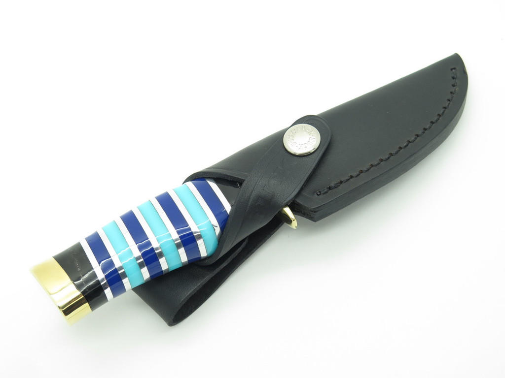 Buck Custom 686 Mini Zipper Vanguard Blue Lucite Fixed Blade Hunting Knife