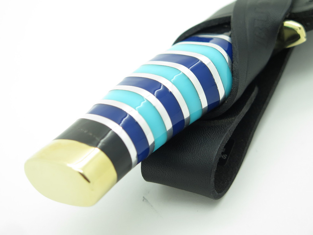 Buck Custom 686 Mini Zipper Vanguard Blue Lucite Fixed Blade Hunting Knife