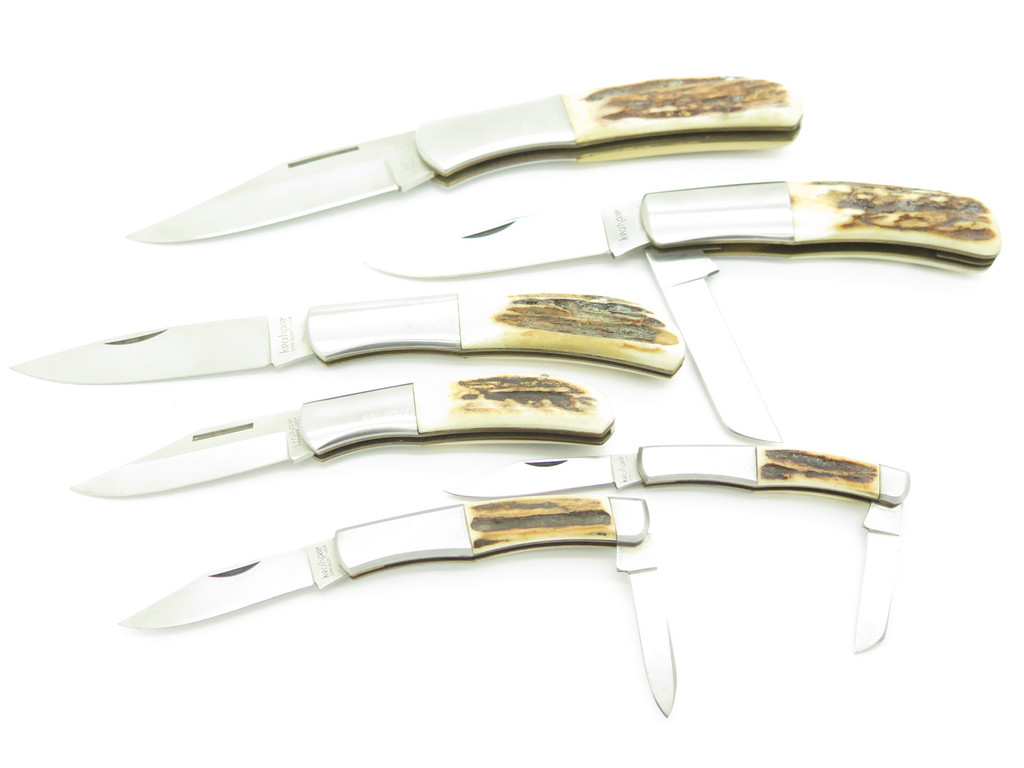 Vtg Kershaw Oregon Japan Premier Edition Officer Ranch Stag Folding Knife Set