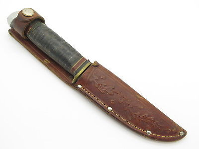 Vtg c. 1930s Western Boulder L66 Stacked Leather Fixed Blade Hunting