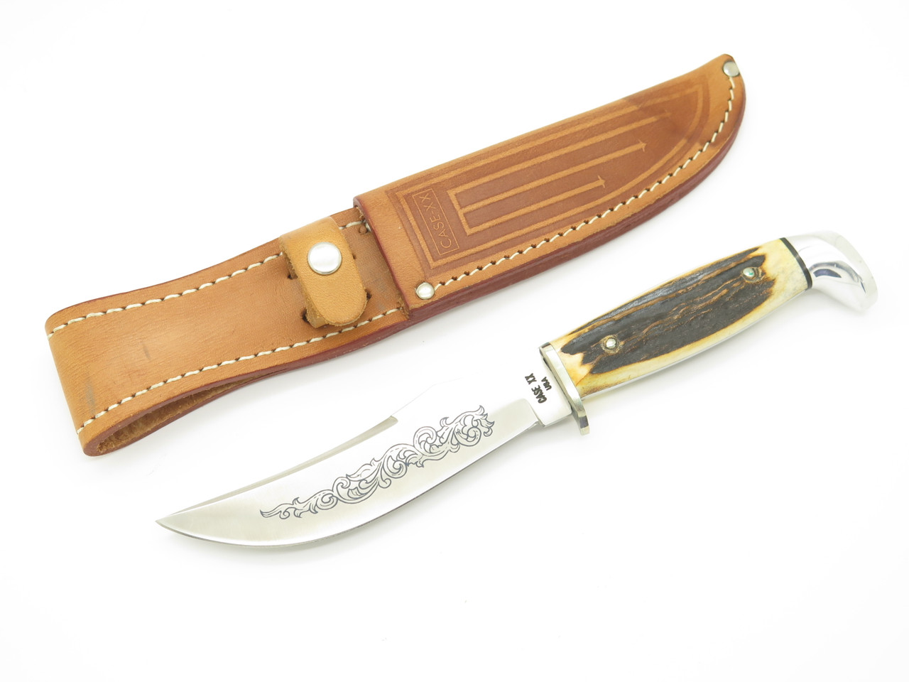 Vintage 1977 Case XX 523-5 SSP Blue Scroll Stag Fixed 4.8