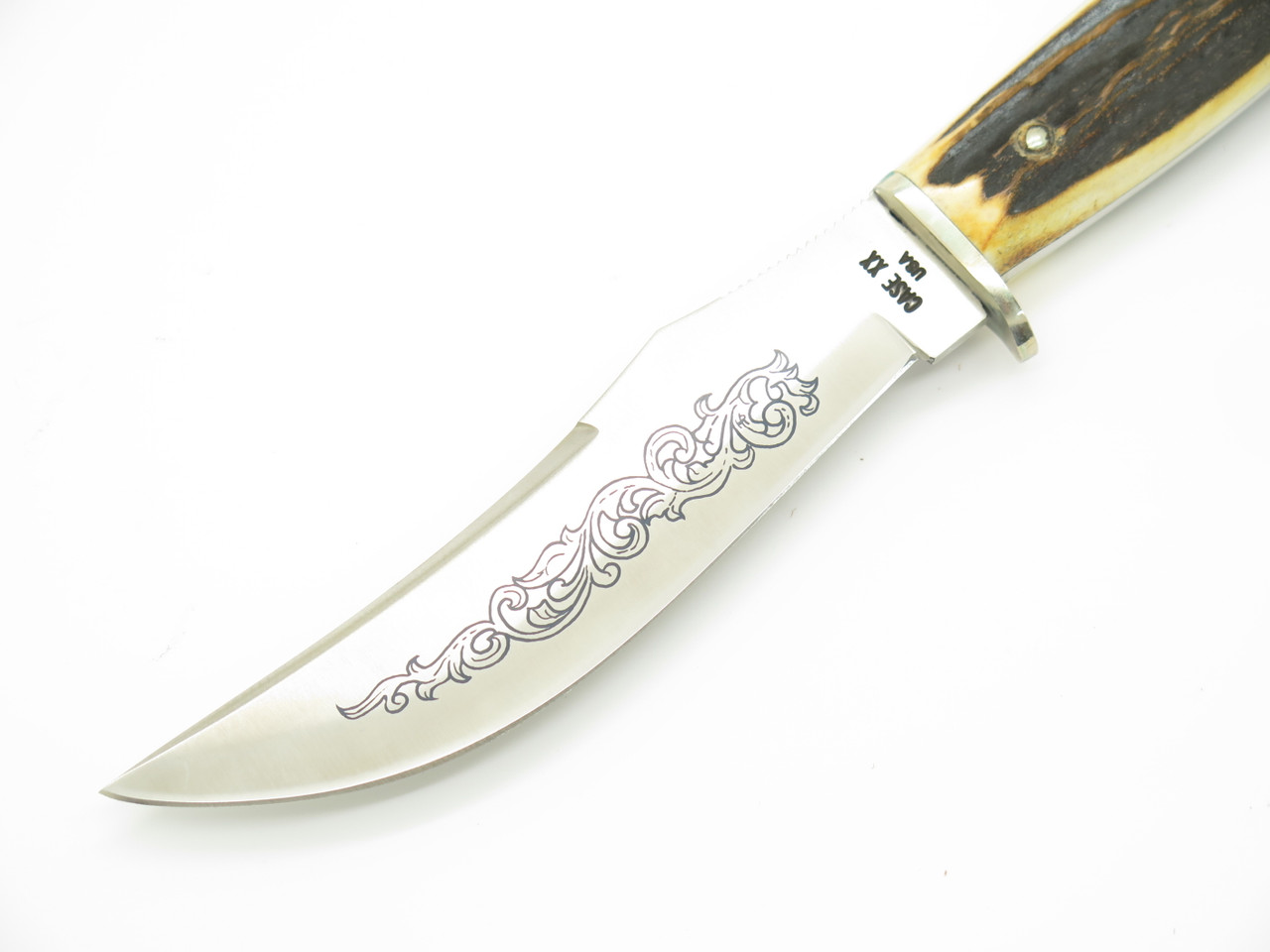 Vintage 1977 Case XX 523-5 SSP Blue Scroll Stag Fixed 4.8