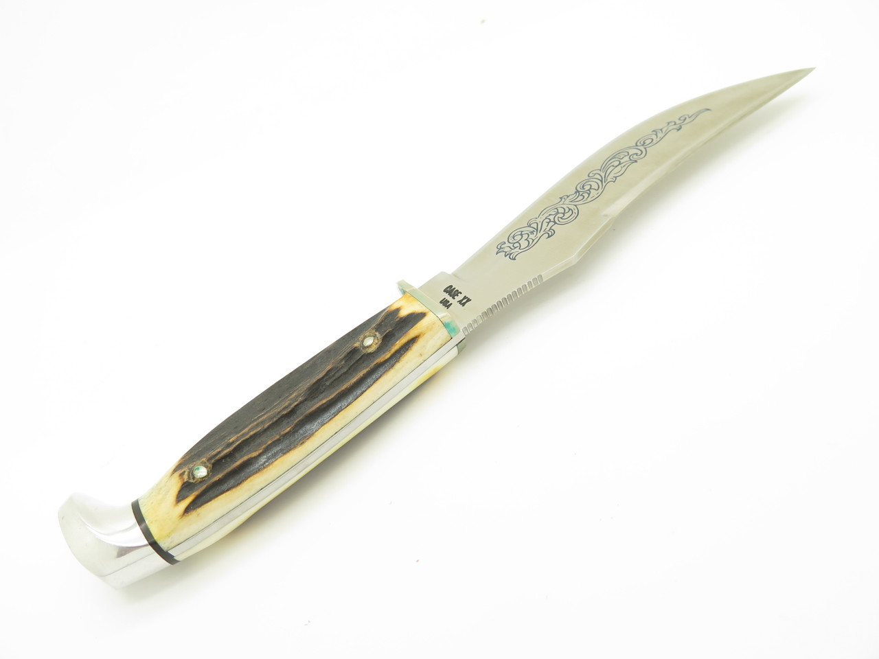 Vintage 1977 Case XX 523-5 SSP Blue Scroll Stag Fixed 4.8