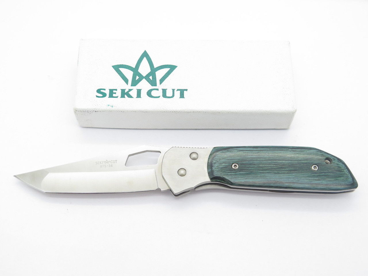 Vtg Seki Cut SC-145 Green Wood Folding Pocket Knife ATS-34 Tanto
