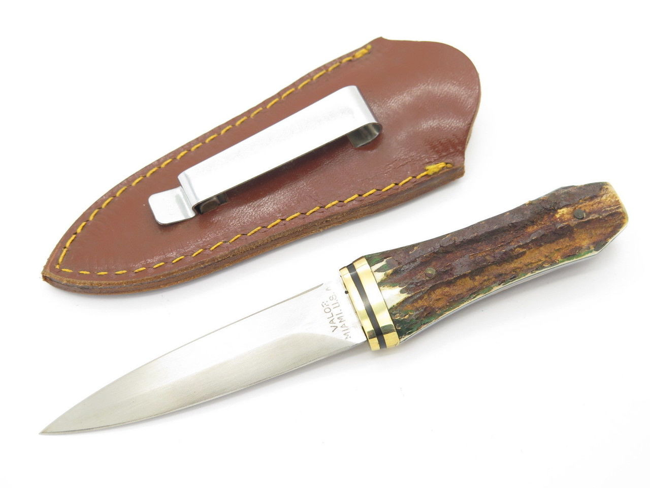 Vtg Valor Miami USA 436 Stag & Stainless Fixed Dagger Boot Knife