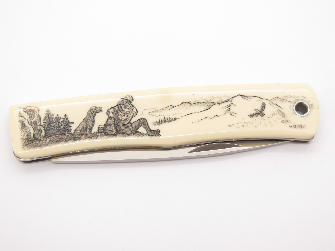 Vintage Explorer G Sakai Seki Japan Hiker & Dog Scrimshaw Folding