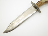 Vintage 7.5" Custom Antler Handle Fixed Blade Hunting Butcher Knife