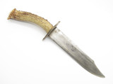 Vintage 7.5" Custom Antler Handle Fixed Blade Hunting Butcher Knife