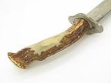 Vintage 7.5" Custom Antler Handle Fixed Blade Hunting Butcher Knife