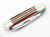 Vtg 1996 Bulldog Brand Pit Bull Canoe Folding Pocket Knife Candy Stripe