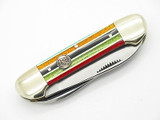 Vtg 1996 Bulldog Brand Pit Bull Canoe Folding Pocket Knife Unusual Stripe