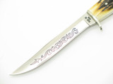 Vintage 1977 Case XX 5 Finn SSP Blue Scroll Stag Fixed 4" Blade Hunting Knife