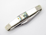Vtg Parker Seki Japan Scrolled Stockman Pearl Abalone Folding Pocket Knife
