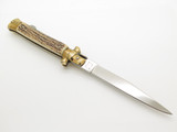 Vtg Kissing Crane KC48 Germany Stag Stiletto Blade Picklock Folding Pocket Knife