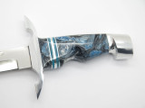 Vtg 1972 Custom USA Blue Swirl File Blade Fixed Hunting Fighter Knife & Sheath