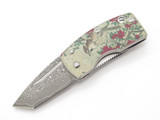 G. Sakai Seki Japan Ukimon Camellia Damascus Tanto Money Clip Folding Knife