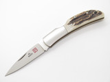 Vintage Al Mar Hawk 1002 Seki Japan 3.25" Stag Lockback Folding Pocket Knife