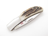 Vintage Al Mar Hawk 1002 Seki Japan 3.25" Stag Lockback Folding Pocket Knife
