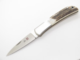 Vintage Al Mar Falcon 1003 Seki Japan 4" Stag Lockback Folding Pocket Knife