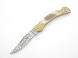Vtg United UC389 Seki Japan Custom Stag Handle Lockback Knife with Deer Etch