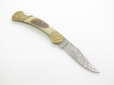 Vtg United UC389 Seki Japan Custom Stag Handle Lockback Knife with Deer Etch