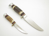 Vintage Linder-Messer Rehwappen Germany Stag Fixed Blade Knife Twin Combo Set