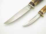 Vintage Linder-Messer Rehwappen Germany Stag Fixed Blade Knife Twin Combo Set