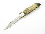 Vintage Huburtus German Rostfrei Deer Hoof Handle Corkscrew Folding Pocket Knife