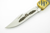Custom Brian Yellowhorse Buck 110 Feather Engraved Lockback Folding Hunter Knife