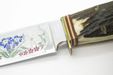 Vintage Emil Voos Solingen Germany Flowers Stag Handle Fixed Blade Hunting Knife