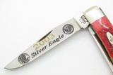 Vintage 2003 Case XX Red Bone Folding Trapper Knife with Silver Eagle Dollar