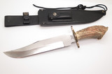 Vintage 1980s Parker Edwards USA Stag Crown Fixed Blade Damascus Bowie Knife