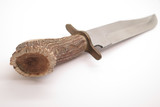 Vintage 1980s Parker Edwards USA Stag Crown Fixed Blade Damascus Bowie Knife