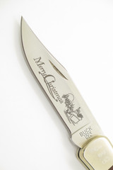 2010 Buck 110 Merry Christmas USA Smooth Bone Handle Folding Lockback Hunter