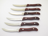 Vintage Buck 206 USA Royalty Cutlery Wood Handle Fixed Blade Steak Knife 6 Set