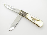 Vtg '80s Parker Japan Custom Trapper MOP Pearl Abalone Eagle Inlay Folding Knife
