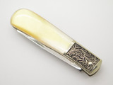 Vtg '80s Parker Japan Custom Trapper MOP Pearl Abalone Eagle Inlay Folding Knife