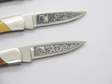 Vintage 1981 Buck 501 Squire Grand Slam Etched Folding Lockback Pocket Knife Set